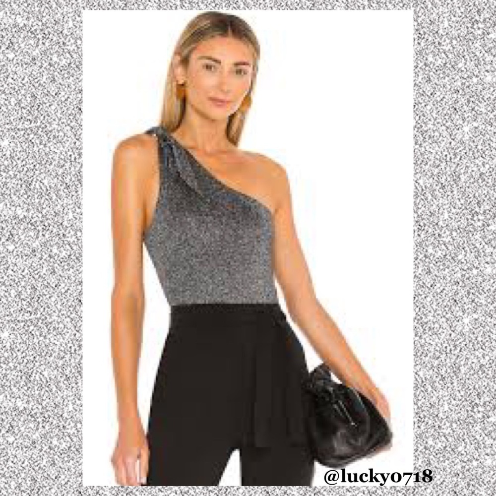 Lovers + Friends Mimi Gunmetal One Shoulder Self Tie Sleeveless Bodysuit Sz S